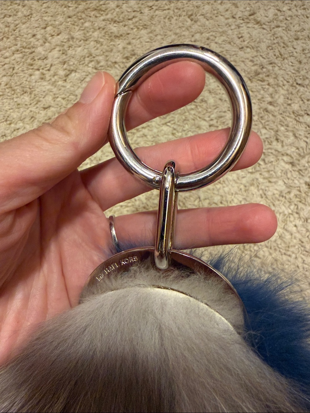Blue and Gray real Fur Pom Keychain - Picture 3 of 3